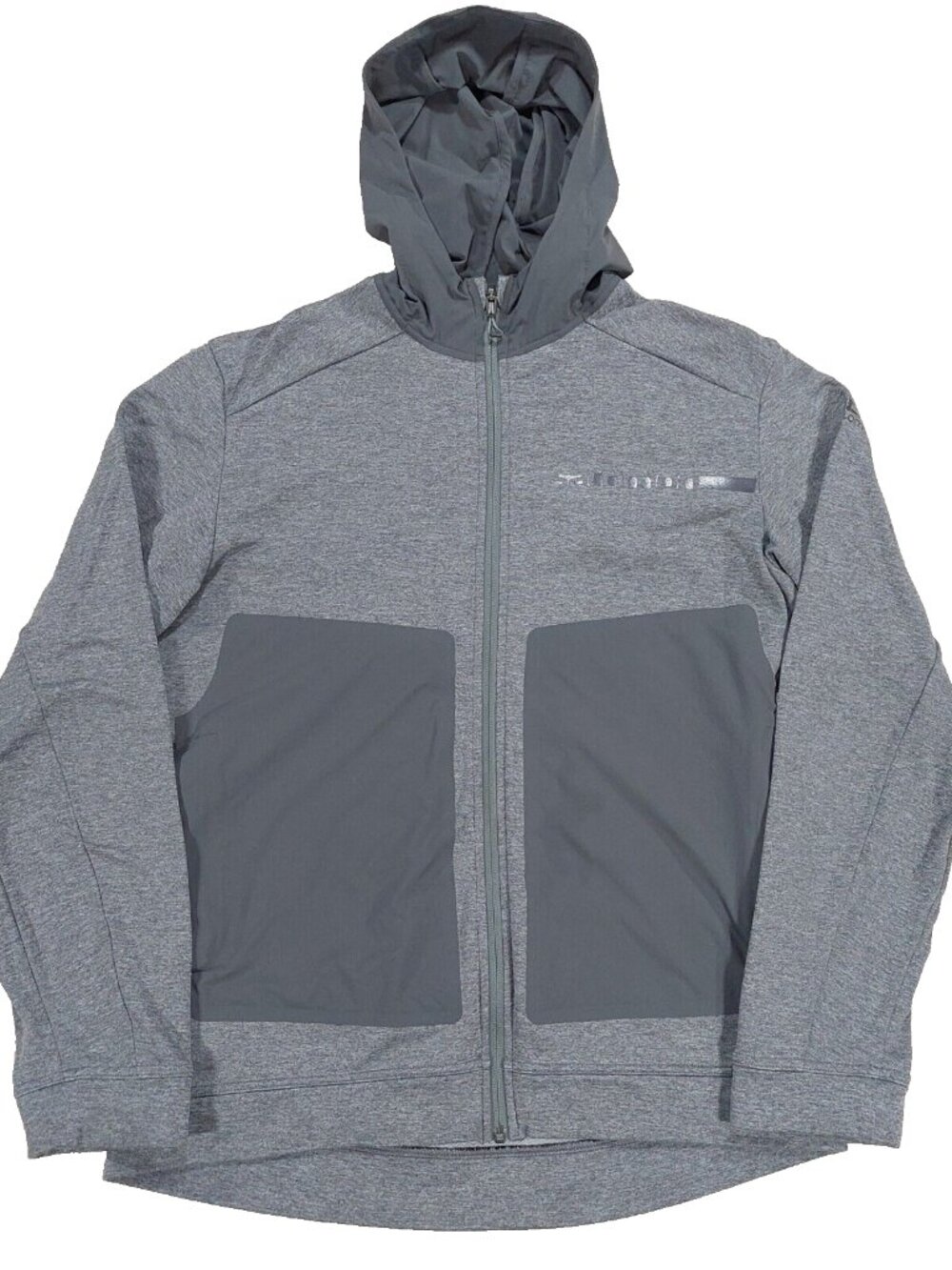 Salomon Mens Large Pulse Mid Fleece Hoodie Jacket Stretch Full Zip, Running Grey